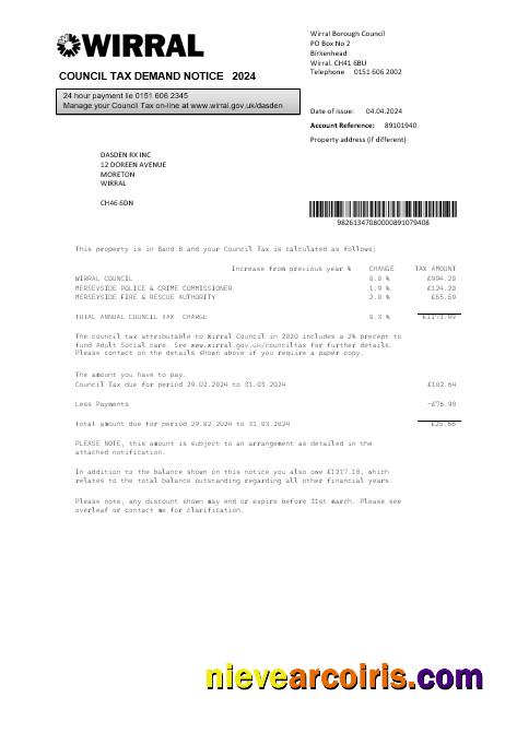 United Kingdom Wirral council tax business utility bill
